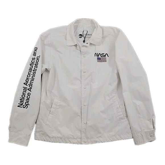 NASA Mens Windbreaker Jacket Size Medium White USA Flag Pull & Bear - Picture 1 of 12